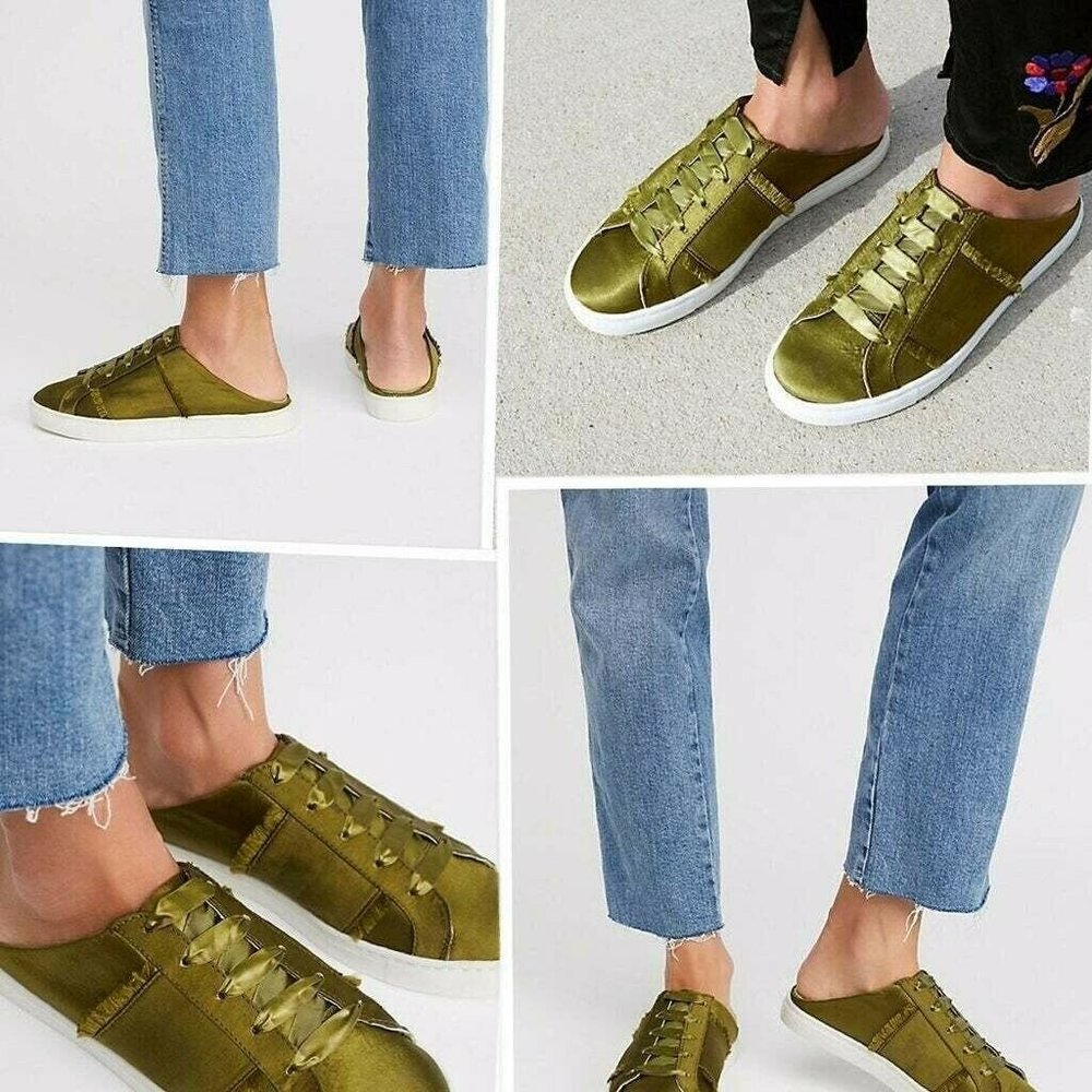 Free People Satin Naples Slip On Fashion Sneakers Olive Green